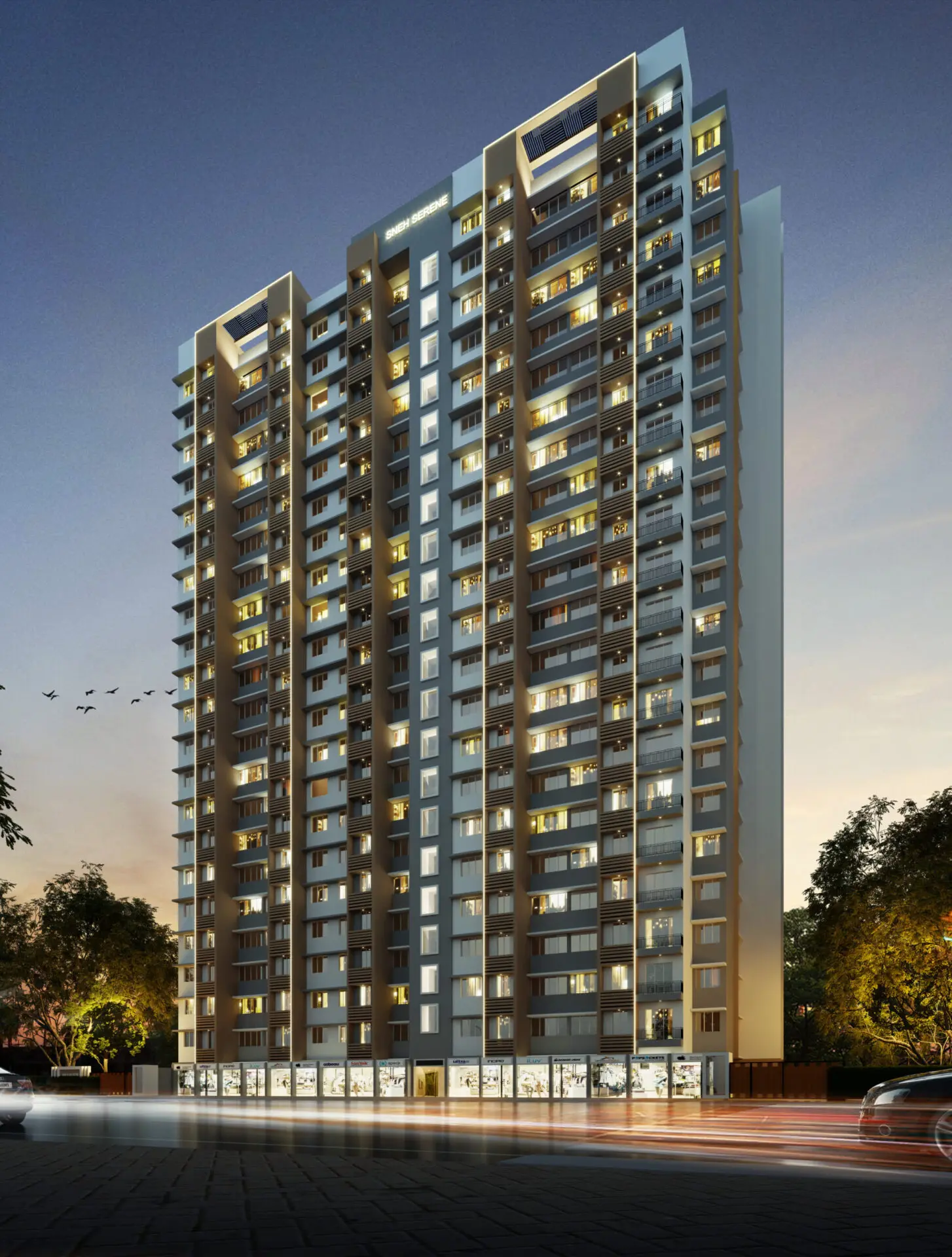 Sneh Serene Night View Building Elevation