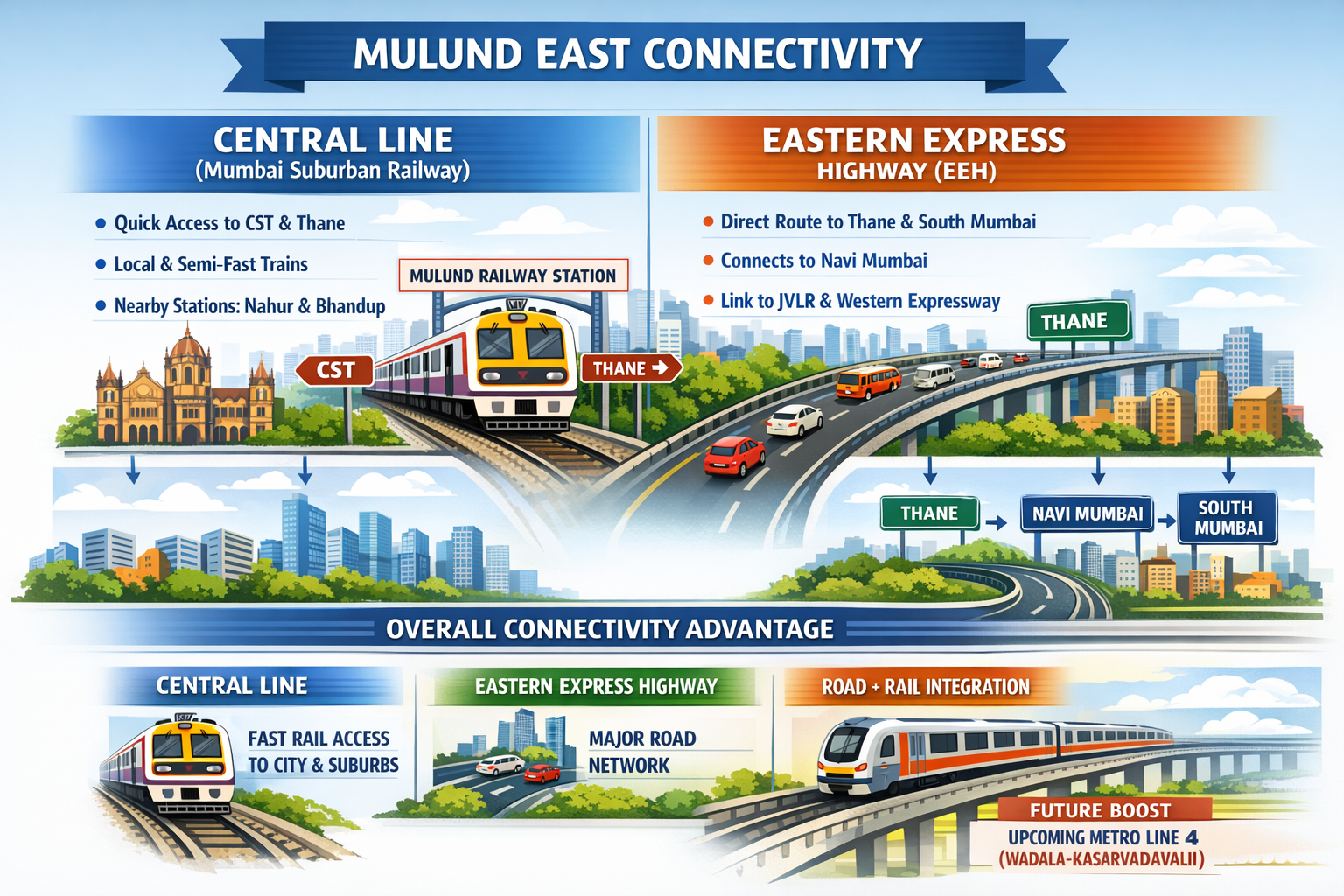 Mulund East connectivity via Central Line and Eastern Express Highway